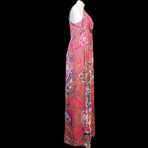 Womens Style & Co Sleeveless Maxi Dress Pink Orange Floral Size Large Hippie Y2K - Picture 3 of 7